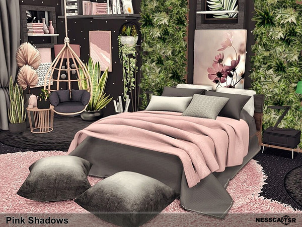 Sims 4 — Pink Shadows by Nessca — Pink Shadows is an exclusive bedroom with a gaming corner. Give your Sim maximum