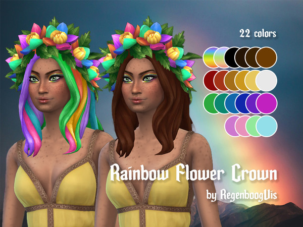 Sims 4 — Rainbow Flower Crown by regenboogvis — I always felt like the flower crown hair from Island Living needed a