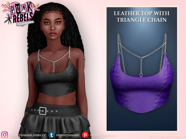 Sims 4 — Punk Rebels - Leather top with triangle chain by MysteriousOo — Leather top with triangle chain in 6 colors