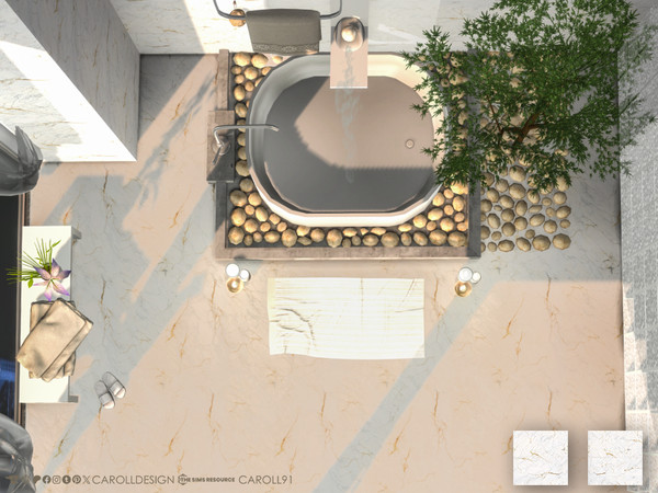 Sims 4 — Marezzato Floor by Caroll912 — A 2-swatch, plain and tiled marble stone floor in off-white tones with warm brown