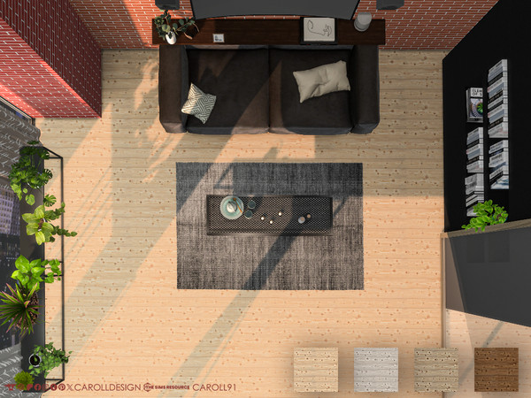 Sims 4 — Ricovero Floor by Caroll912 — A 4-swatch rustic wood plank floor in brown and grey tones. Suitable for indoor
