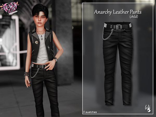 Sims 4 — Anarchy Leather Pants (child) by WisteriaSims — - FOR CHILD - NEW MESH - BOYS - Clothing Bottom Category