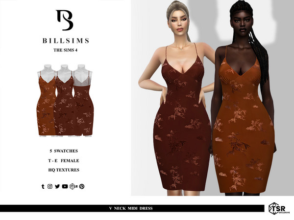 Sims 4 — V Neck Midi Dress by Bill_Sims — This dress features a plunging neckline, thin straps and a mini length! -
