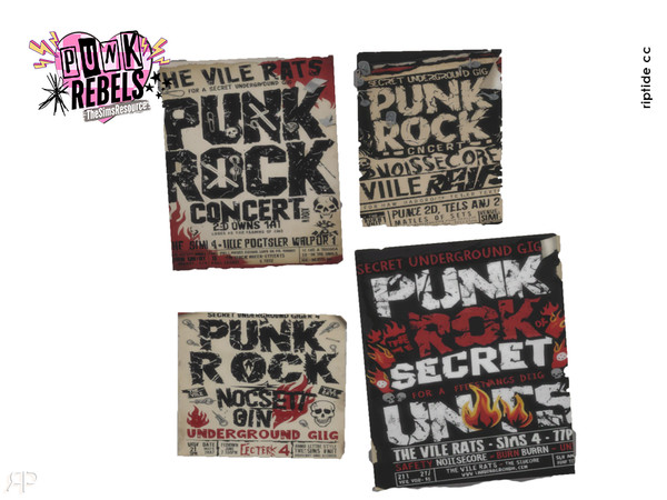 Sims 4 — Riptide CC Anarchy Room Set Punk Wall Posters by Riptidecc — Loud, gritty, and unapologetic Anarchy Room Set is