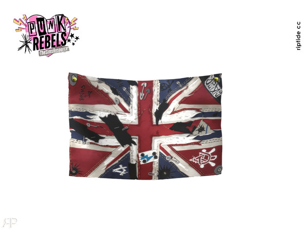 Sims 4 — Riptide CC Anarchy Room Set British Riot Flag by Riptidecc — Loud, gritty, and unapologetic Anarchy Room Set is