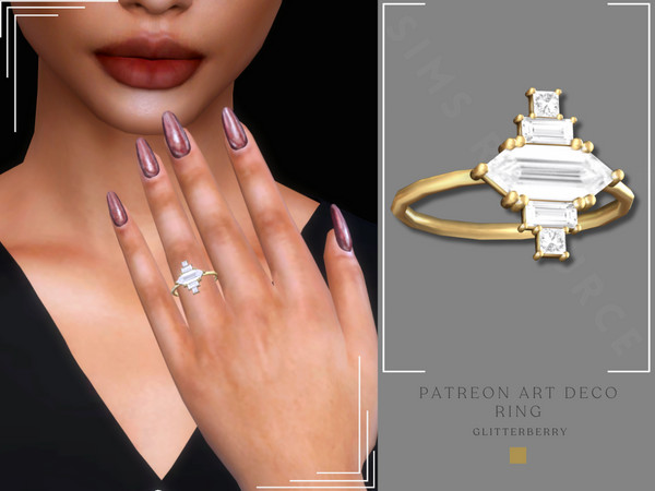 Sims 4 — PATREON Art Deco Ring by Glitterberryfly — A gorgeous art deco engagement ring
