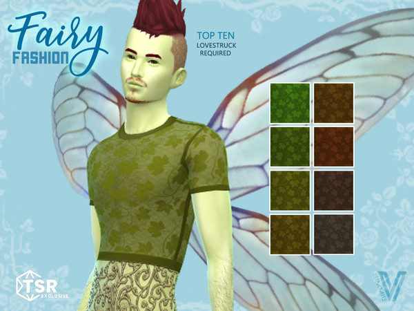 Sims 4 — Fairy Top 10 by SimmieV — A shear top with an ivy leaf pattern in 8 natural colors.