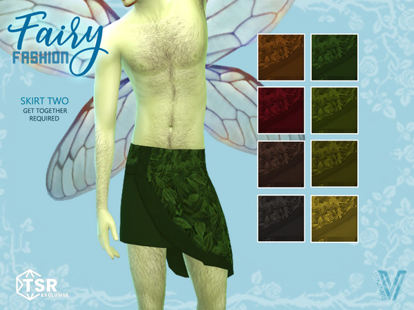 Sims 4 — Fairy Skirt 2 by SimmieV — An asymmetrical skirt with a leaf pattern in 8 natural colors.