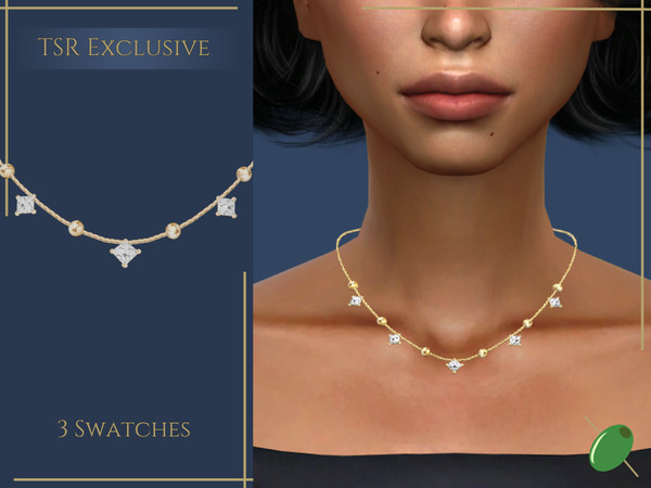 Sims 4 — Kara Necklace by Pitted0live — Chain necklace with princess cut diamond charms Custom catalog image Custom spec