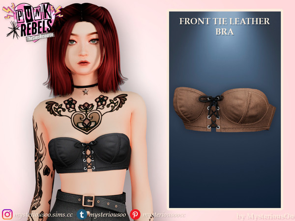 Sims 4 — Punk Rebels - Front tie leather bra by MysteriousOo — Front tie leather bra in 12 colors