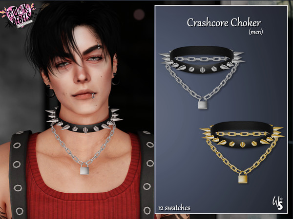 Sims 4 — Crashcore Choker AM by WisteriaSims — - FOR MEN - NEW MESH - TEEN TO ELDER - Necklace Category left