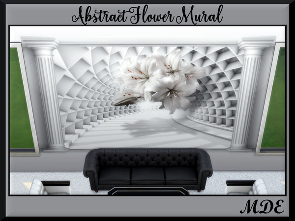 Sims 4 — Abstract Flower Mural by MDE — Abstract Flower Mural consisting of 5 parts and matching plain paint. For any