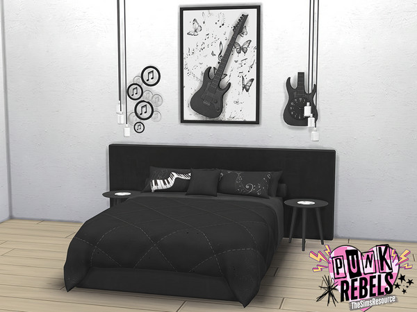 Sims 4 — Punk Rebel Bedroom by Comiko — Punk Rebel Bedroom Set is base game compatible and consist of 9 items - Bed,