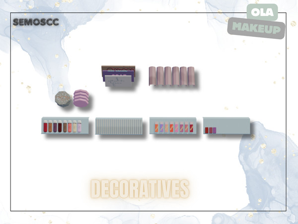 Sims 4 — [SCC] Ola Makeup Highlighter Set by semoscc — Makeup table with mirror and extra glass part + few makeup items
