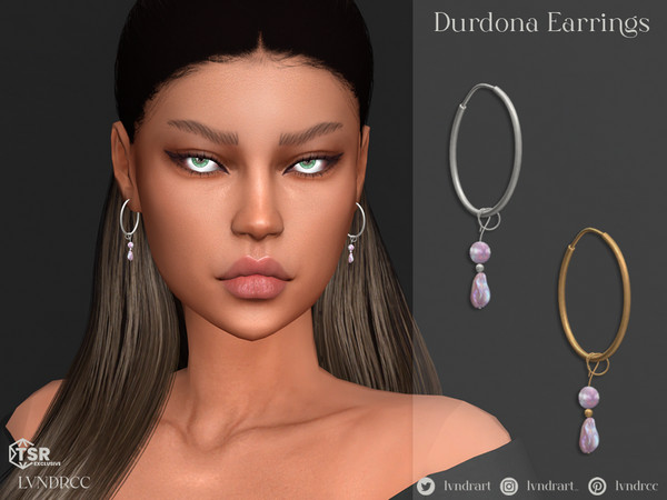 Sims 4 — Durdona Earrings by LVNDRCC — Medium hoops with a baroque pearl charm, in satin silver and gold. this earrings