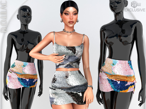 Sims 4 — Floral Jacquard Embroidered Set (Mini Skirt) DO0874 by DOLilac — Custom thumbnail