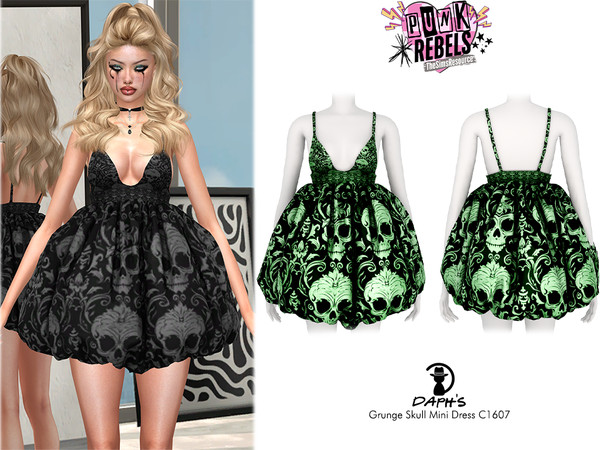 Sims 4 — PUNK REBEL - Grunge Skull Mini Dress C1607 by Daph's — 10 Swatches