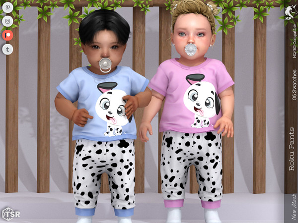 Sims 4 — Roku Pants- Infant by KaTPurpura — Long pants with Dalmatian dog motifs