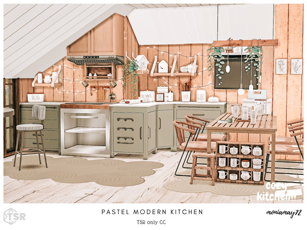 Sims 4 — Pastel Modern Kitchen by Moniamay72 — A beautiful modern kitchen in light wooden pastel colors.