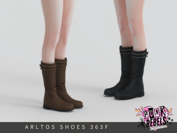 Sims 4 — Punk Rebels - Leather boots Female by Arltos — 8 colors.