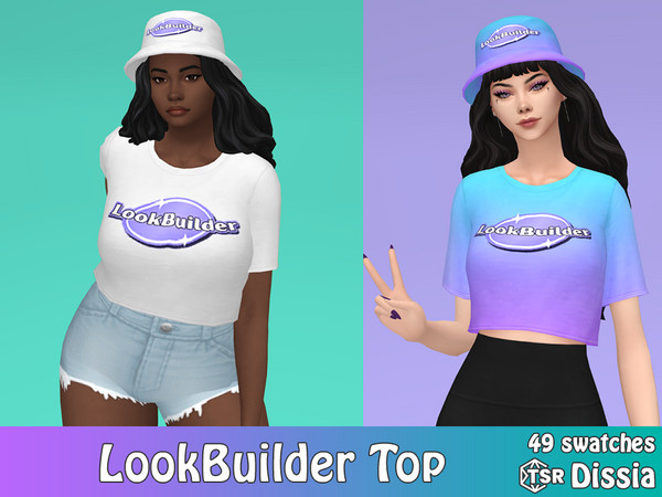 Sims 4 — [LookBuilder] LookBuilder Top by Dissia — Short sleeves short crop top with LookBuilder logo