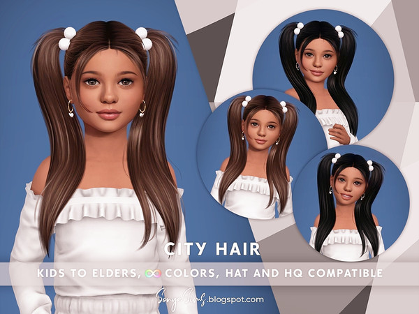 Sims 4 — Sonyasims - City Hair Kids by SonyaSimsCC — - Straight pigtails. - Pompom included! Hats category! - All LODs