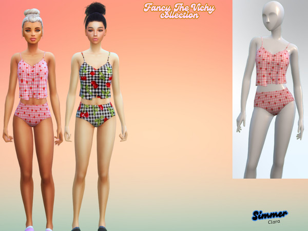 Sims 4 — VichyPJbottom.package by SimmerClara — This Gingham fruits print Pyjama comes in 4 swatches.