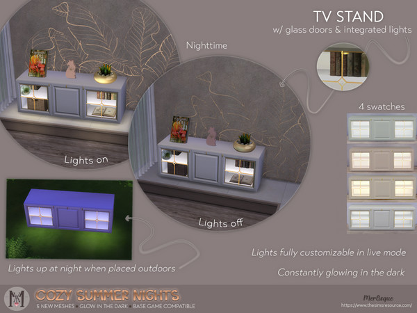 Sims 4 — [Merlisque] TV Stand with glass doors by Merlisque — Give your sims the opportunity to enjoy the summer nights