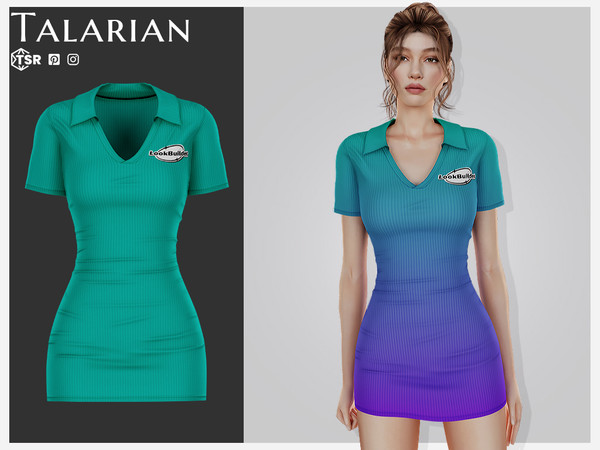 Sims 4 — [LookBuilder] Chlo Dress by talarian — Fitted ribbed mini dress with shirt collar and short sleeves