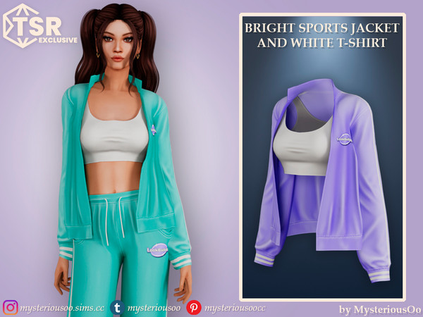 Sims 4 — [LookBuilder] Bright sports jacket and white t-shirt by MysteriousOo — Bright sports jacket and white t-shirt in