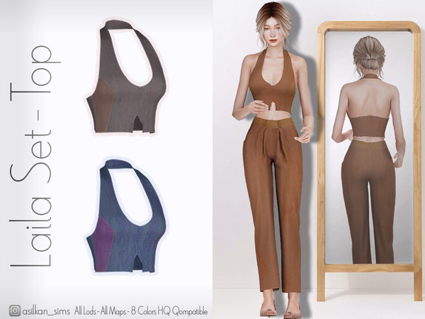 Sims 4 — Laila Set Top - ACN 646 by Asilkan — - 8 Colors