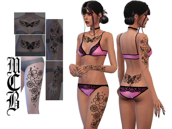 Sims 4 — Flowers Thigh Tattoo (Left Side) by MaruChanBe2 — Flower tattoos for your cuties.
