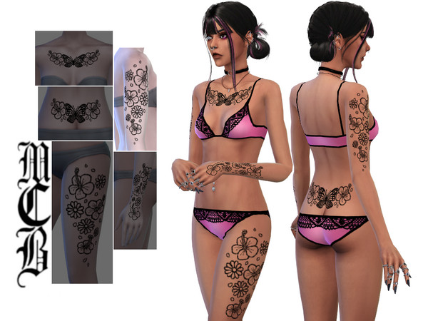 Sims 4 — Flowers Upper Arm Tattoo (Right) by MaruChanBe2 — Flower tattoos for your cuties.