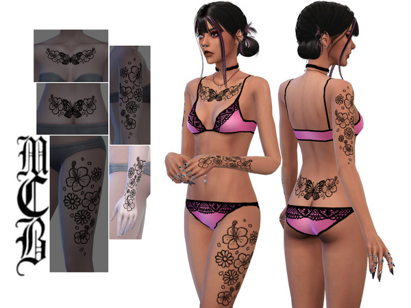 Sims 4 — Flowers Lower Arm Tattoo (Left) by MaruChanBe2 — Flower tattoos for your cuties.