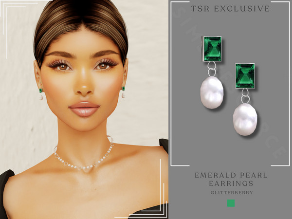 Sims 4 — Emerald Pearl Earring by Glitterberryfly — A stunning emerald cut emerald earring with pearl set in silver