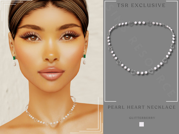 Sims 4 — Heart Pearl Necklace by Glitterberryfly — A pearl necklace with silver hearts