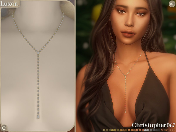 Sims 4 — Luxor Necklace by christopher0672 — This is a fabulously long, emerald-shaped diamond beaded lariat necklace. 21
