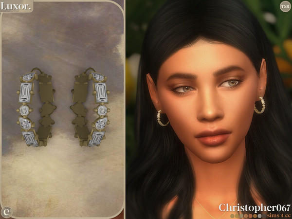Sims 4 — Luxor Earrings by christopher0672 — This is a chic pair of big hoop earrings with mixed-shaped diamonds. 8 Metal