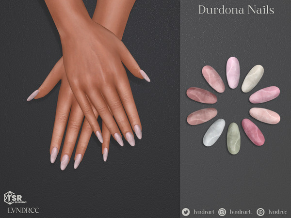 Sims 4 — Durdona Nails by LVNDRCC — Oval nails in an array of light, pastel shades of neutral pink, beige, blue and green
