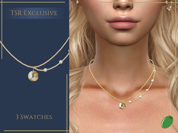 Sims 4 — Glade Necklace by Pitted0live — Chain necklace with a round pendant and pearls Custom catalog image