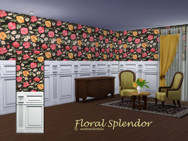 Sims 4 — Floral Splendor.package by matomibotaki — Romantic floral wallpaper set in 3 different variations and 3 wall