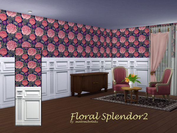 Sims 4 — Floral Splendor2.package by matomibotaki — Romantic floral wallpaper set in 3 different variations and 3 wall