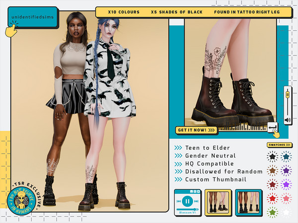 Sims 4 — Blossom V1 Tattoo by unidentifiedsims — 10 Colours