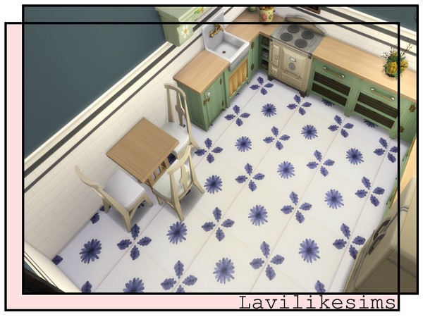 Sims 4 — Mediterranean Floor by lavilikesims — A tiled floor with a floral emblem