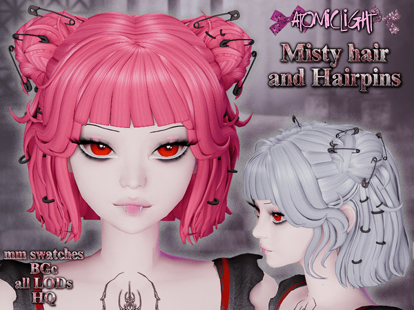 Sims 4 — atomiclight Misty hair mm.package by Atomiclight — Messy hairstyle with optional pin accessories in hat