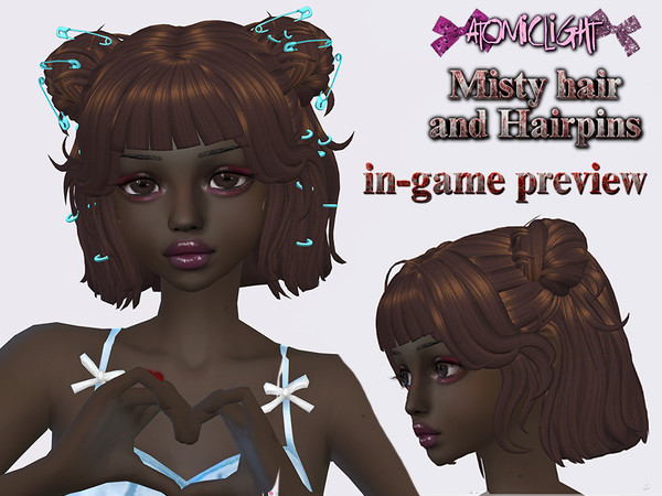 Sims 4 — atomiclight Misty hair PINS hat.package by Atomiclight — Messy hairstyle with optional pin accessories in hat