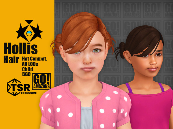 Sims 4 — Hollis Hair by GoAmazons — Double bun hair updo with bangs for children.
