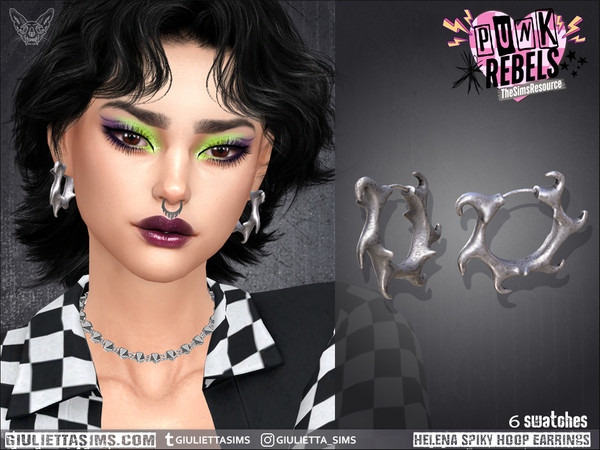 Sims 4 — Helena Spiky Hoop Earrings by feyona — Helena Spiky Hoop Earrings come with 6 swatches.