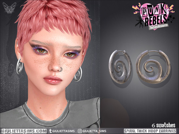 Sims 4 — Thick Spiral Hoop Earrings by feyona — Thick Spiral Hoop Earrings come with 6 swatches.