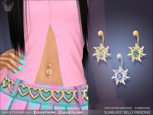 Sims 4 — Sunburst Belly Piercing (eyebrow category) by feyona — Sunburst Belly Piercing comes with 12 swatches. Suitable